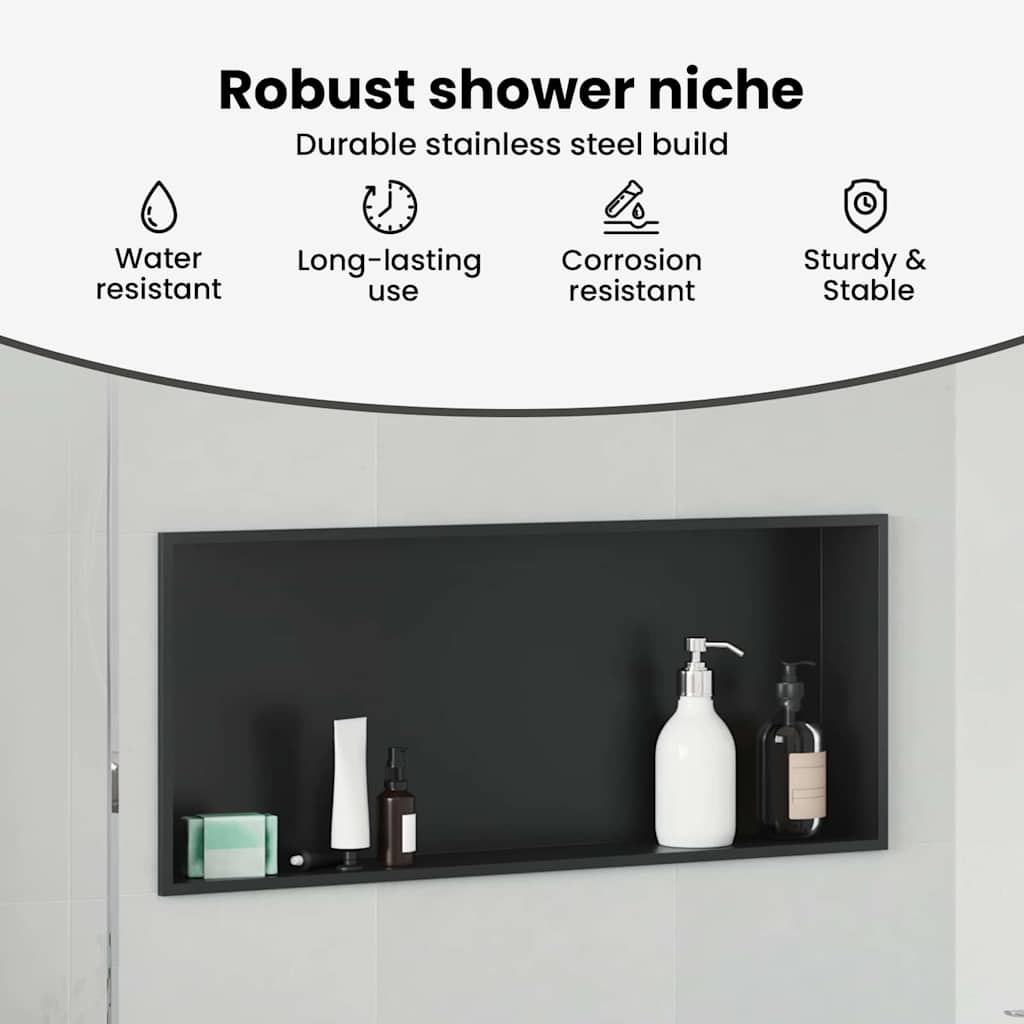 Zuhany Niche Fekete 75 x 30 x 9,5 cm Rozsdamentes acél