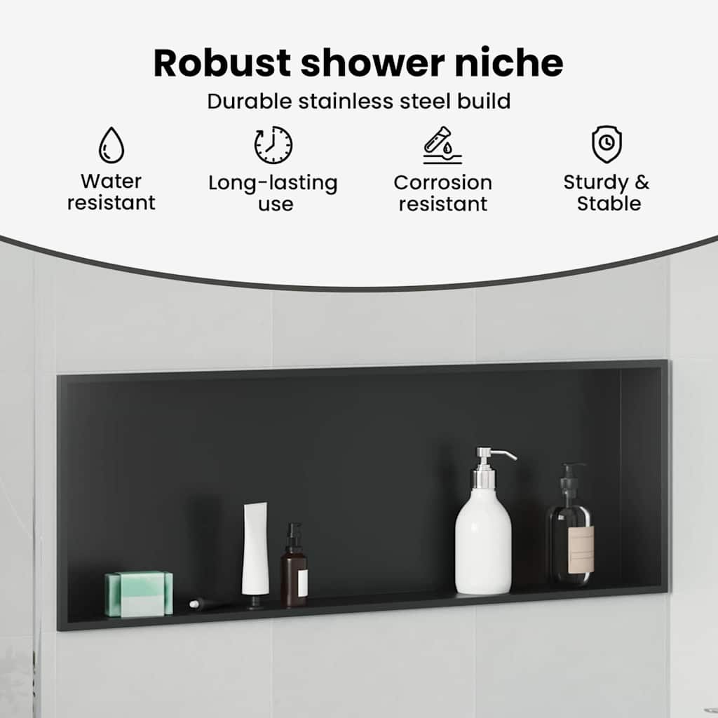 Zuhany Niche Fekete 90 x 30 x 9,5 cm Rozsdamentes acél