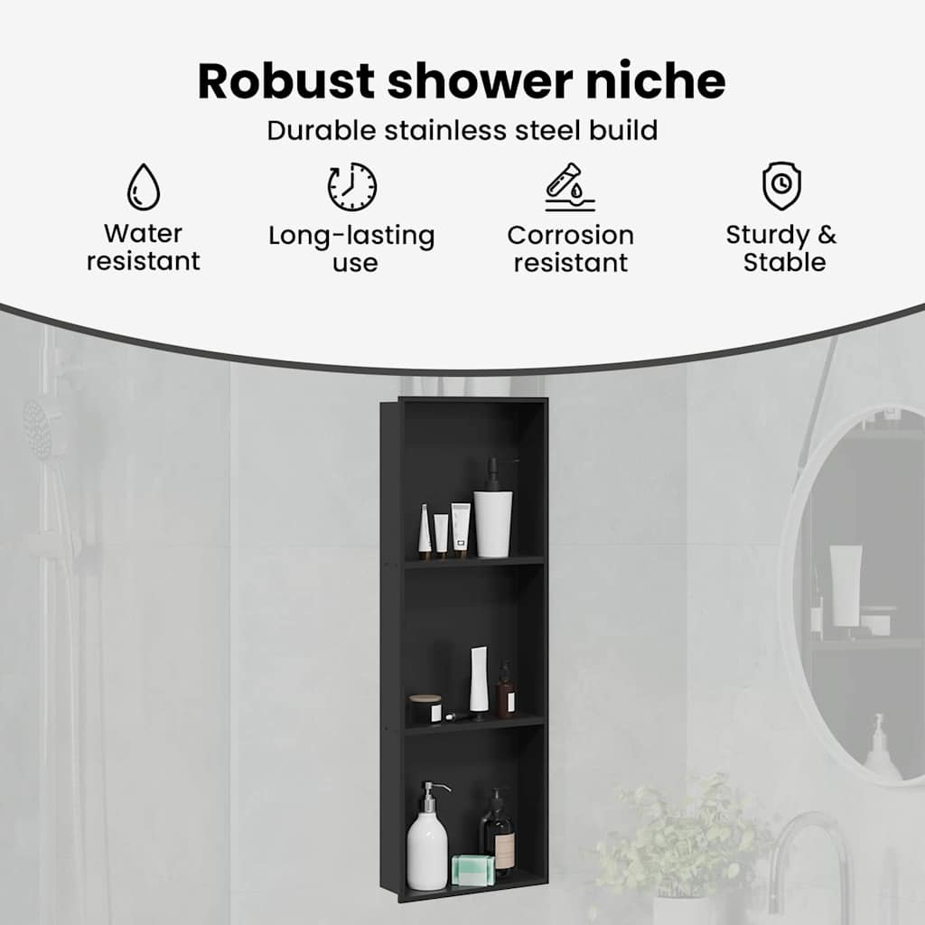 Zuhany Niche Fekete 92 x 32 x 10 cm Rozsdamentes acél