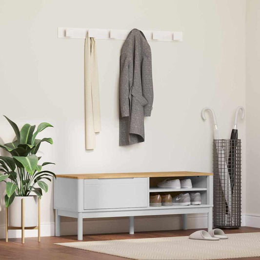 Előszoba pad fiókkal FLORO Fehér 115 x 40 x 45 cm Tömör fenyőfa
