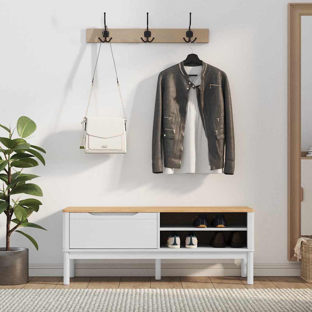 Előszoba pad fiókkal FLORO Fehér 115 x 40 x 45 cm Tömör fenyőfa