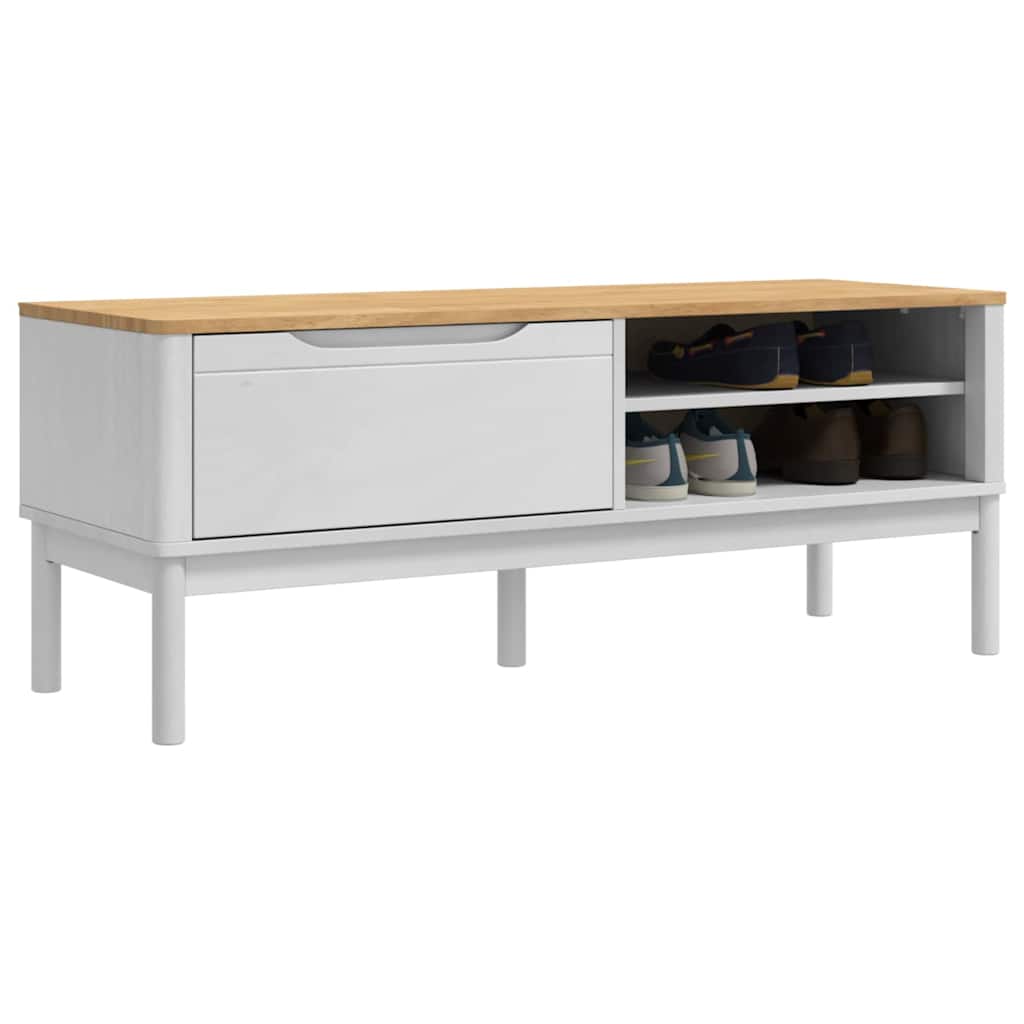 Előszoba pad fiókkal FLORO Fehér 115 x 40 x 45 cm Tömör fenyőfa