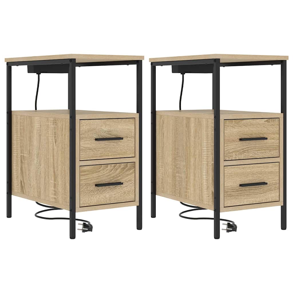 Éjjeliszekrény 2 db Sonoma tölgy 30 x 48 x 61 cm Szerelt Fa