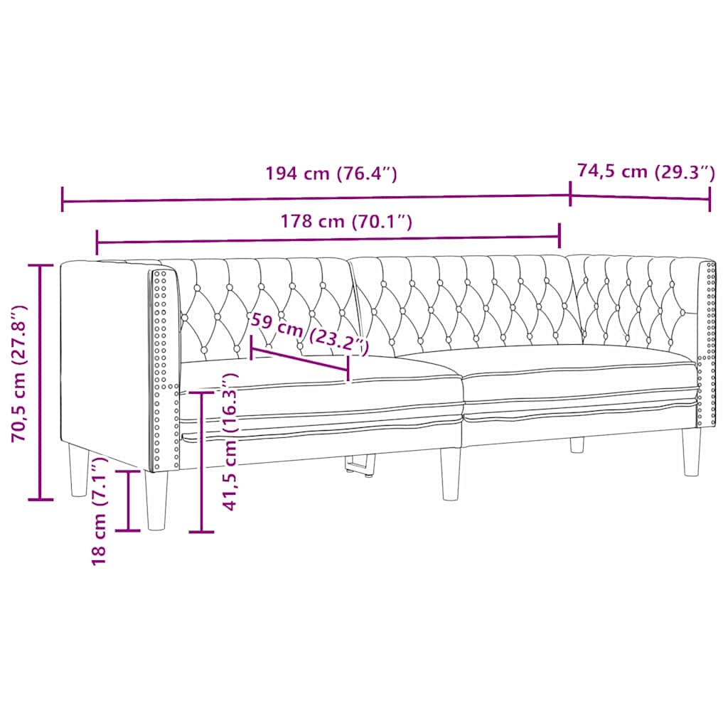 Kanapé Fekete 194 x 74,5 x 70,5 cm PVC