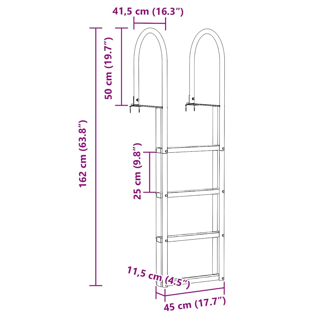 4 lépcsős stég létra Ezüst 45 ×11,5 ×162 cm Alumínium
