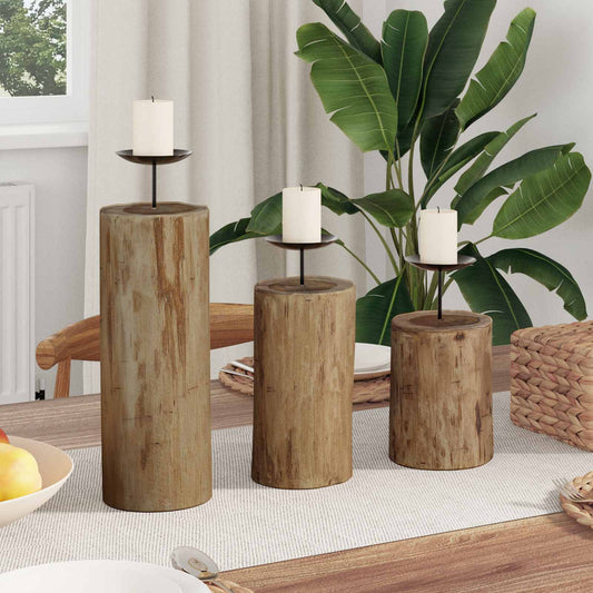 Gyertyatartó 3 pcs Természetes Tömör tíkfa