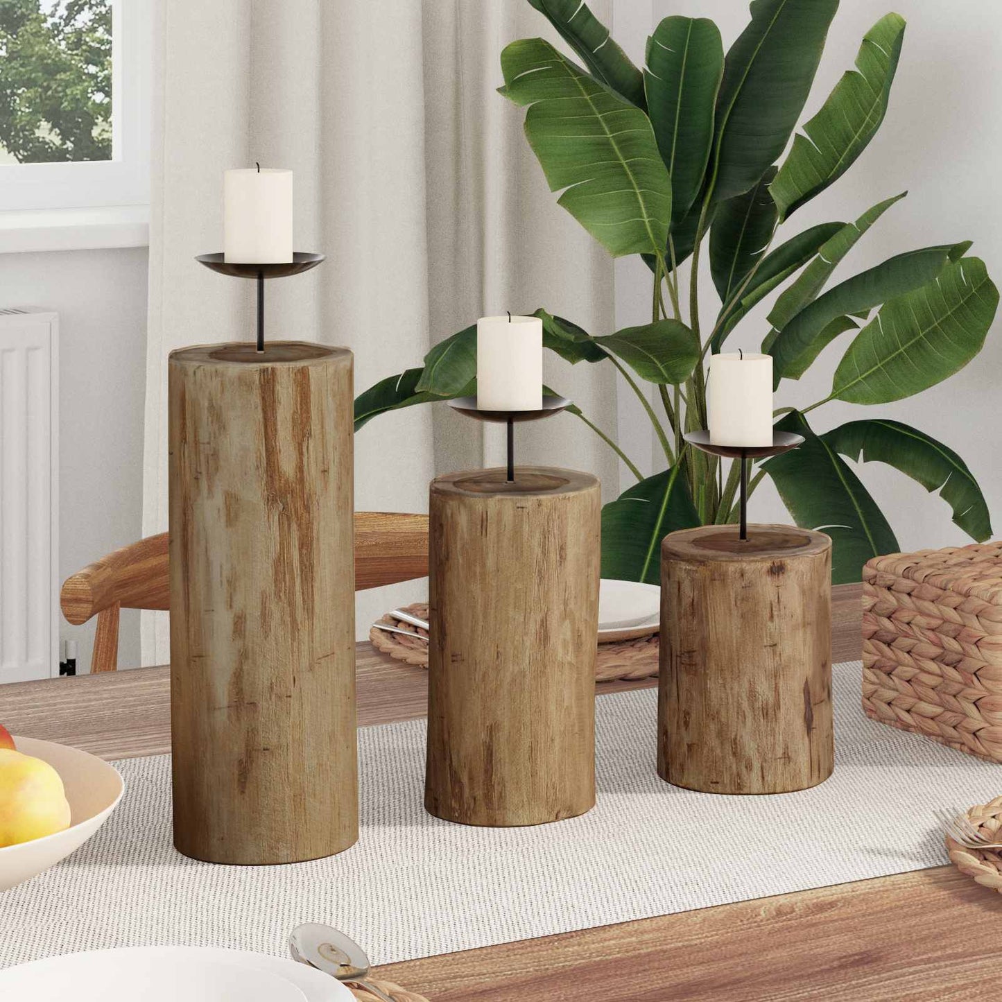 Gyertyatartó 3 pcs Természetes Tömör tíkfa