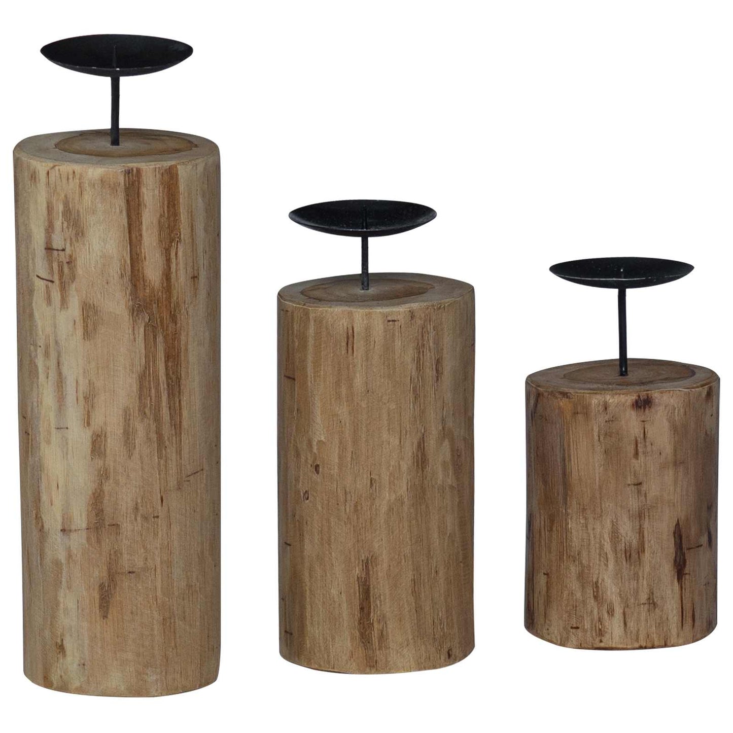 Gyertyatartó 3 pcs Természetes Tömör tíkfa