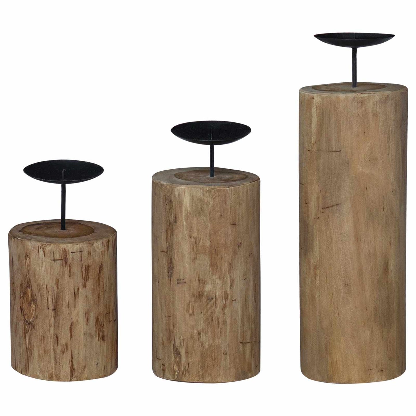 Gyertyatartó 3 pcs Természetes Tömör tíkfa