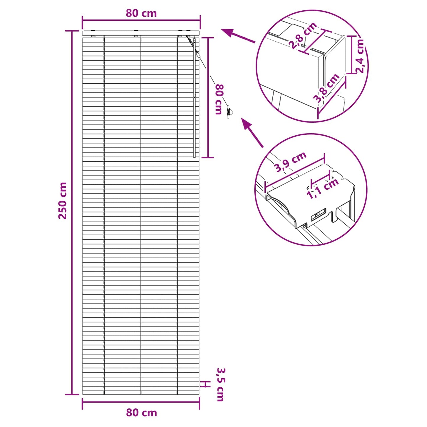 Zsaluzia Fehér 80 x 250 cm 35 mm Masszív Paulownia fa
