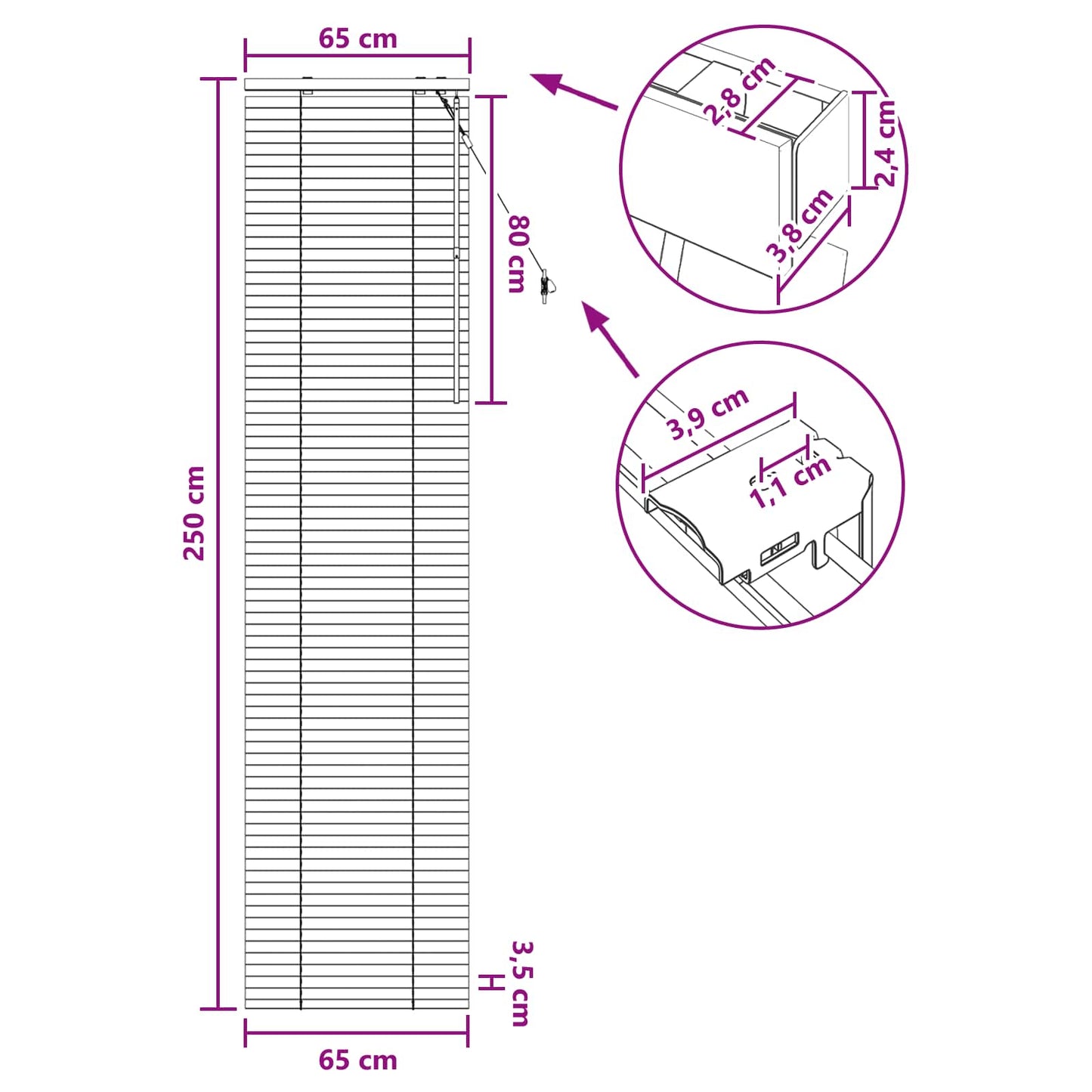 Zsaluzia Fekete 65 x 250 cm 35 mm Masszív Paulownia fa