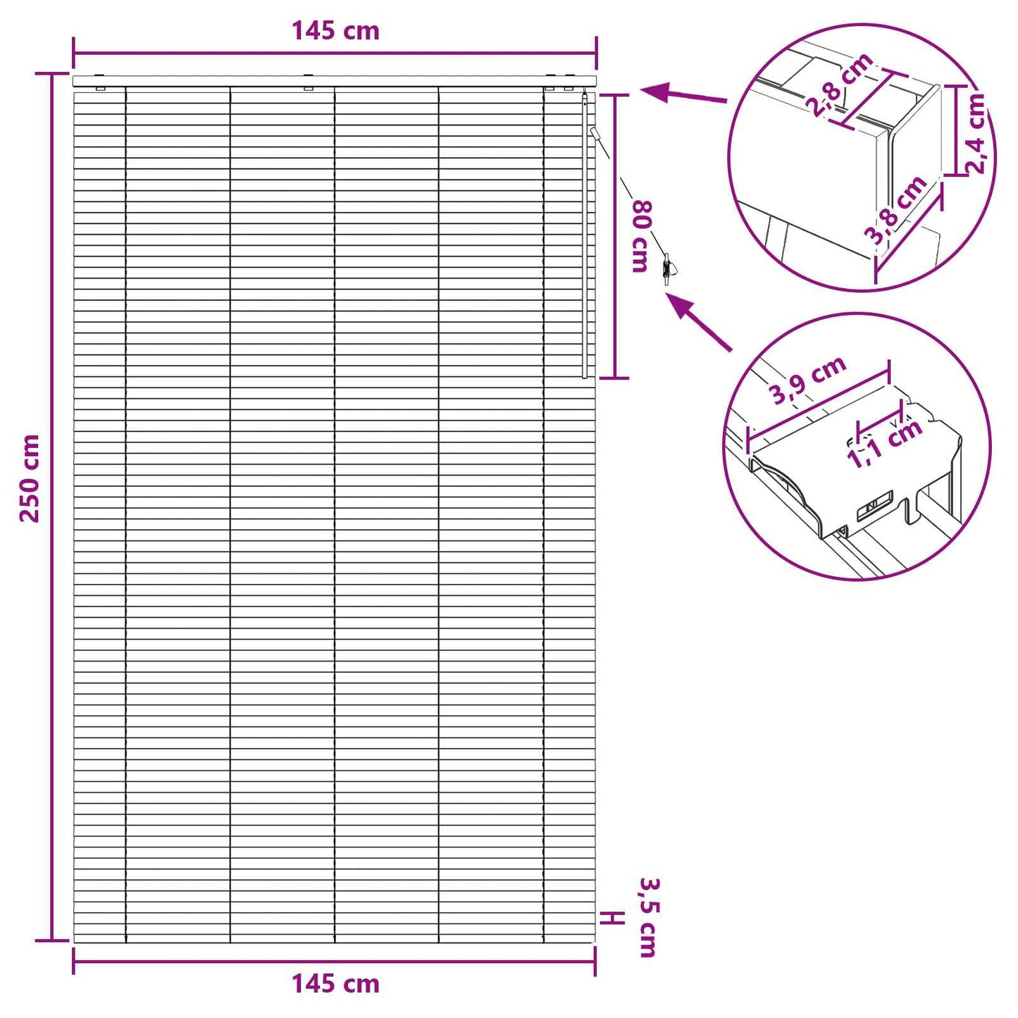 Zsaluzia Fekete 145 x 250 cm 35 mm Masszív Paulownia fa