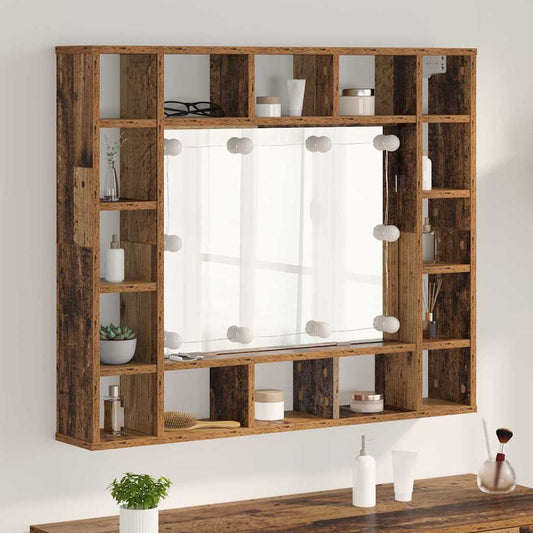 Tükörszekrény tükör lámpákkal Régi fa 91 x 15 x 76,5 cm Faanyag