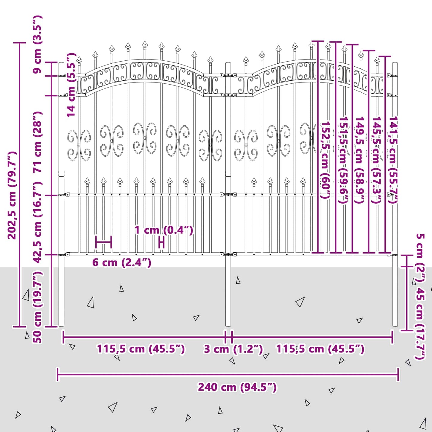 Kerti Kerítés KAMPEN 240 x 202,5 cm Mesh Porszórt Acél Szürke