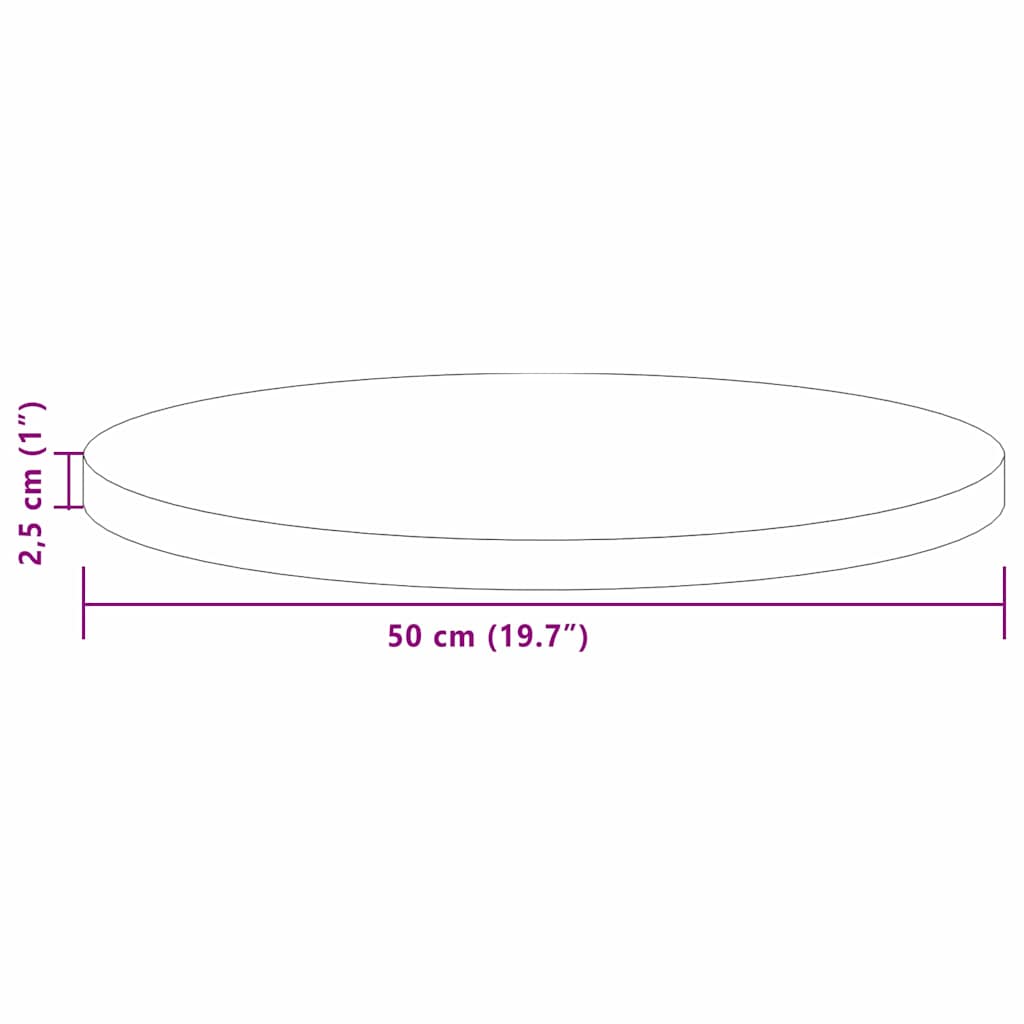 Asztallap Világos Barna Ø 50 x 2,5 cm Tömör Tölgyfa
