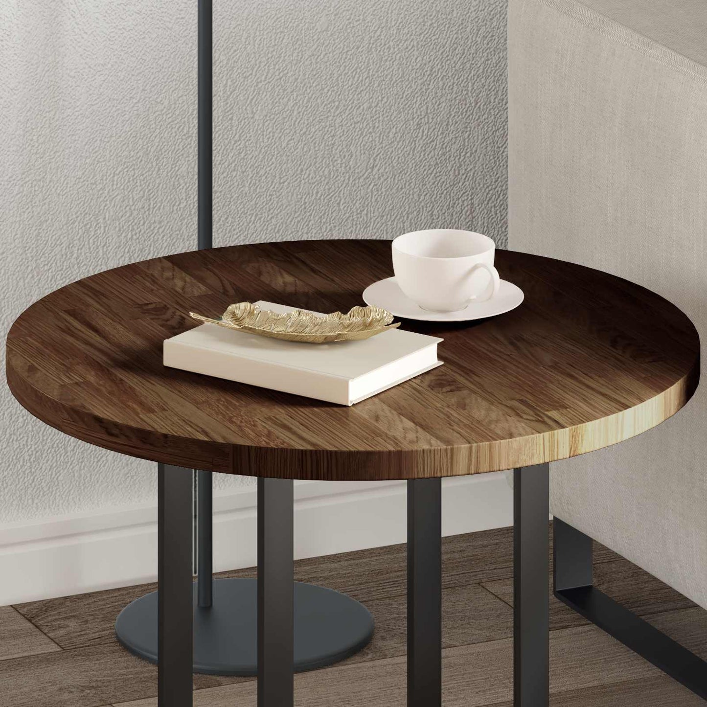 Asztallap Sötét Barna Ø 60 x 2,5 cm Tömör Tölgyfa