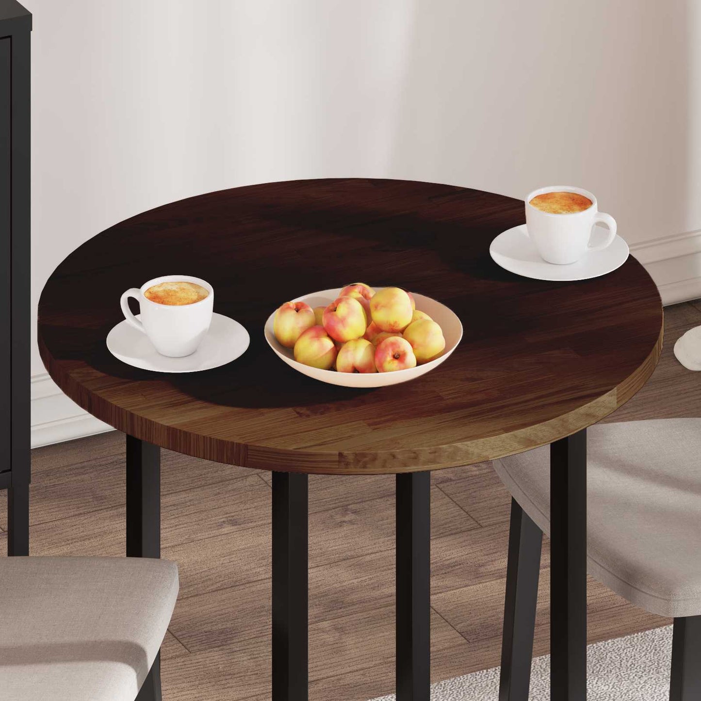 Asztallap Sötét Barna Ø 70 x 2,5 cm Tömör Tölgyfa