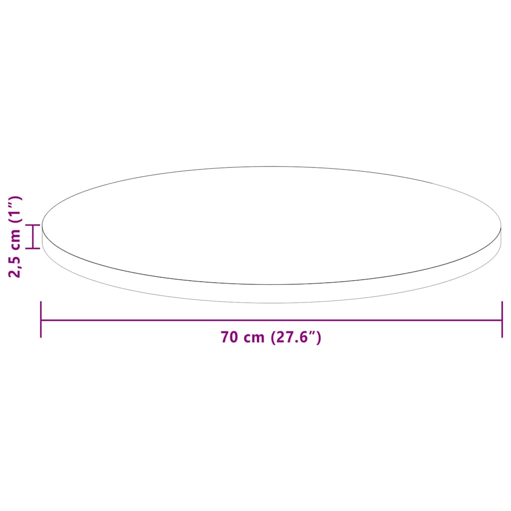 Asztallap Sötét Barna Ø 70 x 2,5 cm Tömör Tölgyfa