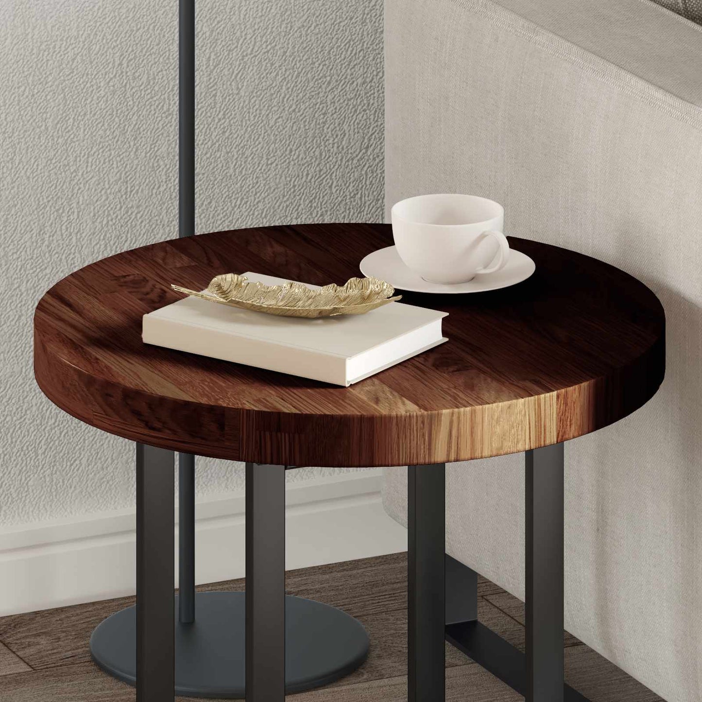 Asztallap Sötét Barna Ø 50 x 4 cm Tömör Tölgyfa