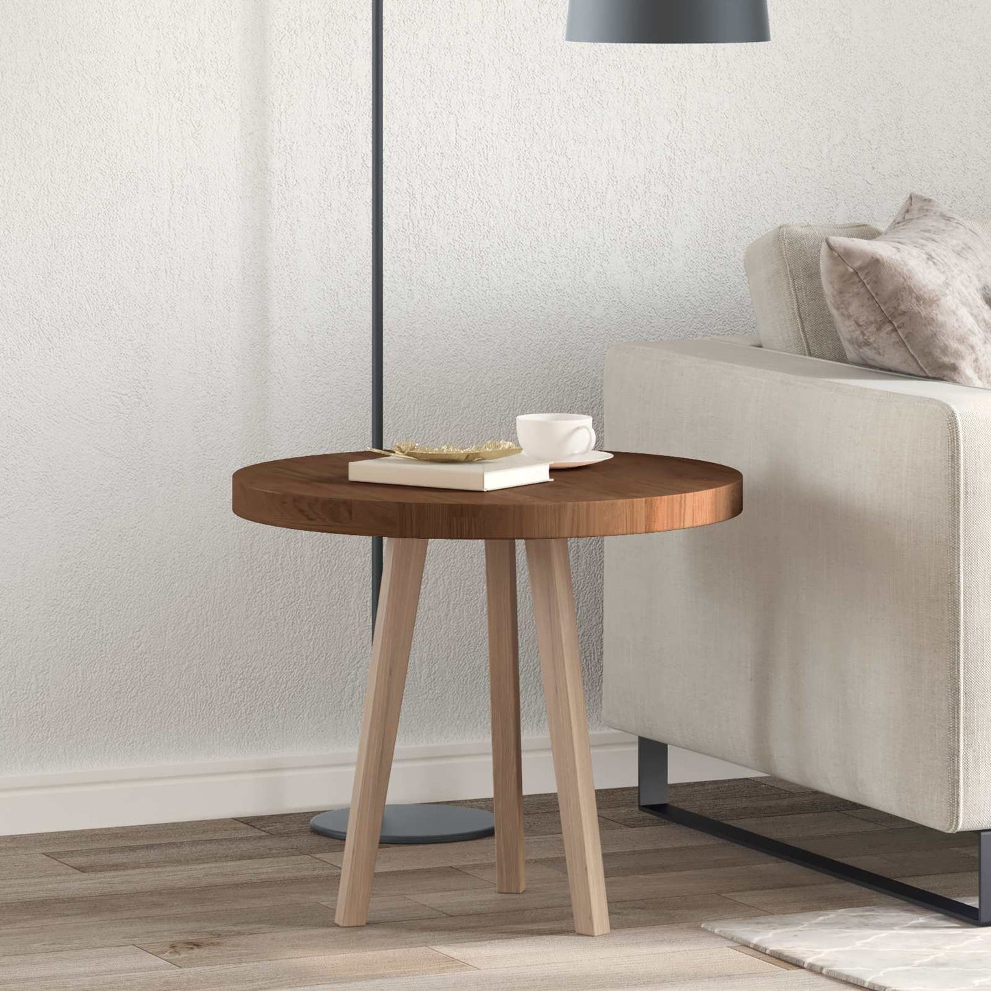 Asztallap Sötét Barna Ø 60 x 4 cm Tömör Tölgyfa