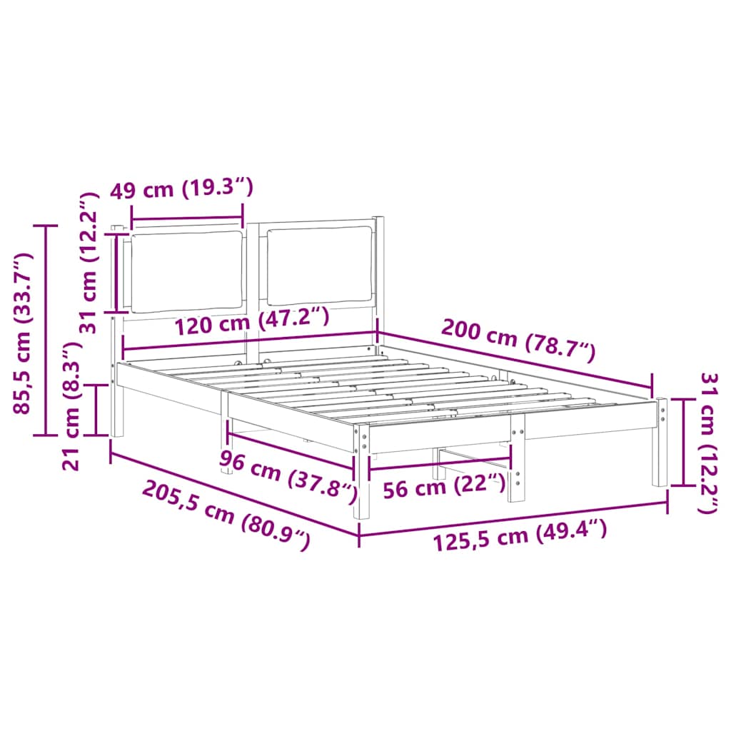 Ágykeret fejtámlával Tópszínű 120 x 200 cm Tömör fenyőfa