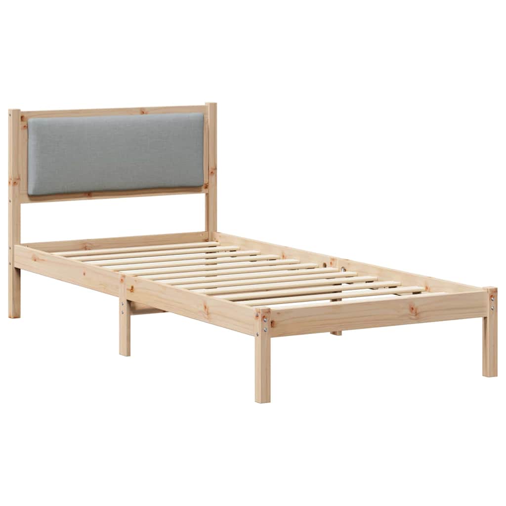 Ágykeret fejtámlával Világosszürke 100 x 200 cm Tömör fenyőfa