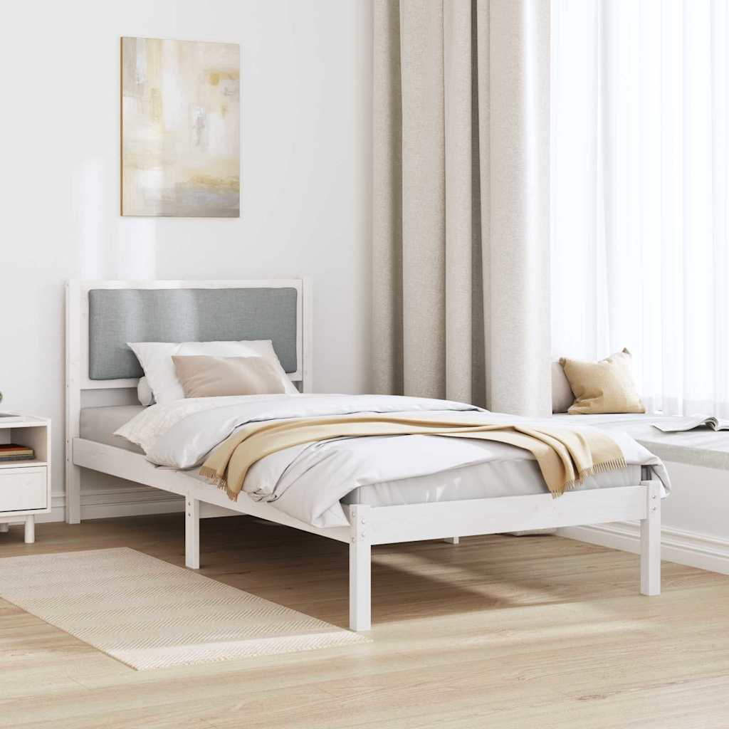 Ágykeret fejtámlával Világosszürke 100 x 200 cm Tömör fenyőfa