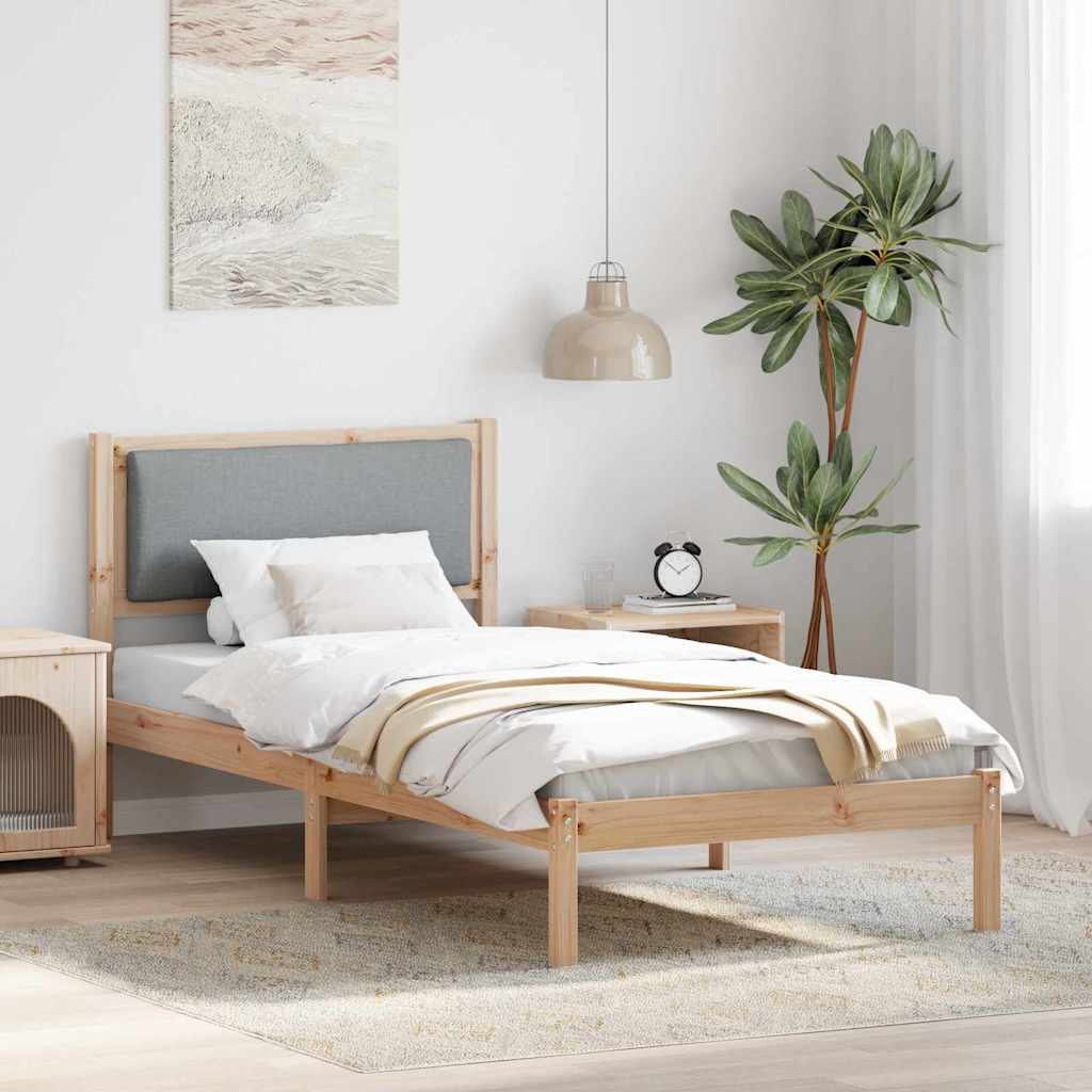 Ágykeret fejtámlával Világosszürke 90 x 200 cm Tömör fenyőfa
