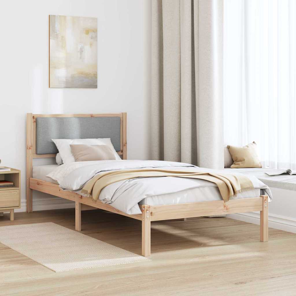Ágykeret fejtámlával Világosszürke 90 x 200 cm Tömör fenyőfa