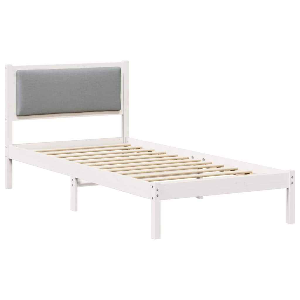 Ágykeret fejtámlával Világosszürke 90 x 200 cm Tömör fenyőfa