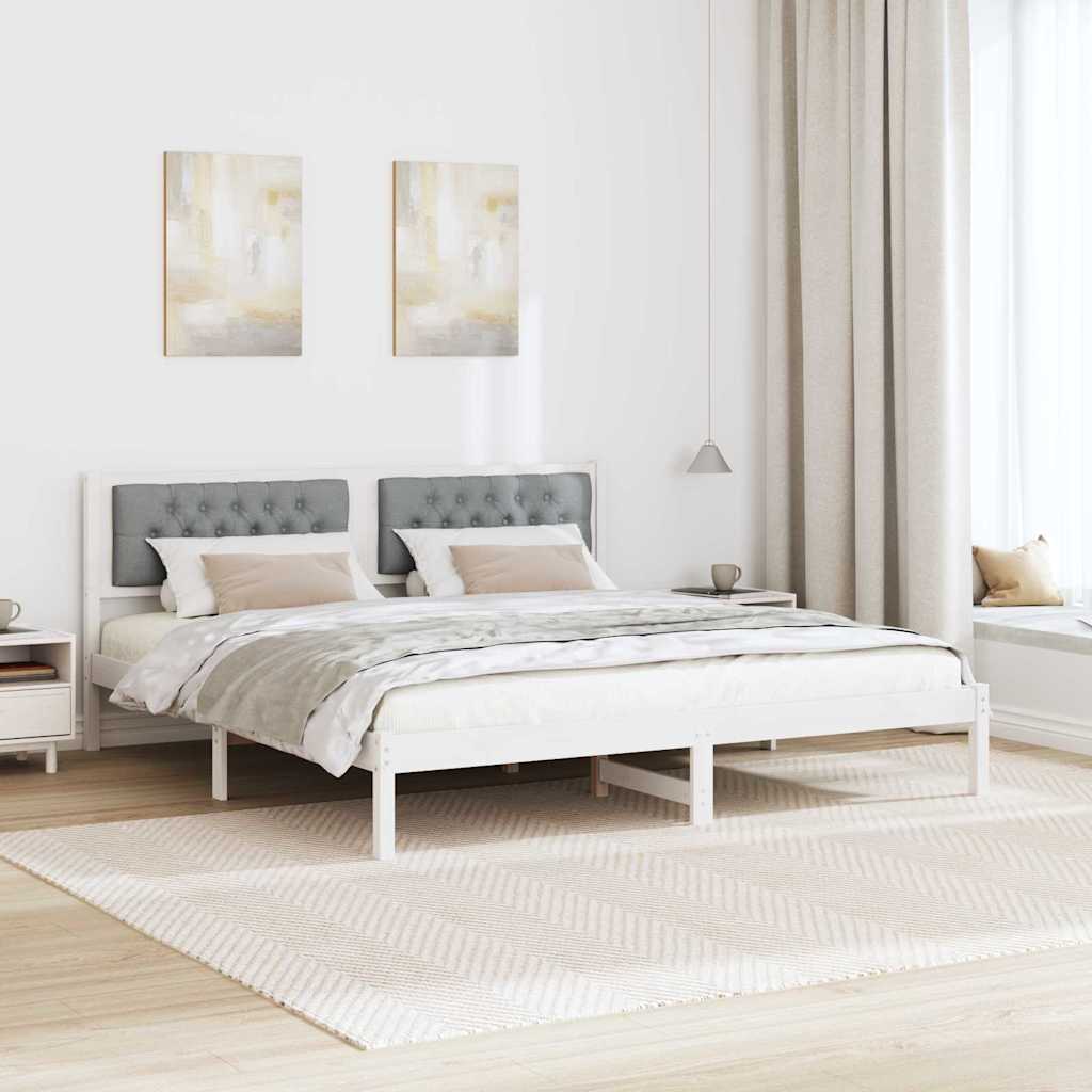 Ágykeret fejtámlával Világosszürke 160 x 200 cm Tömör fenyőfa
