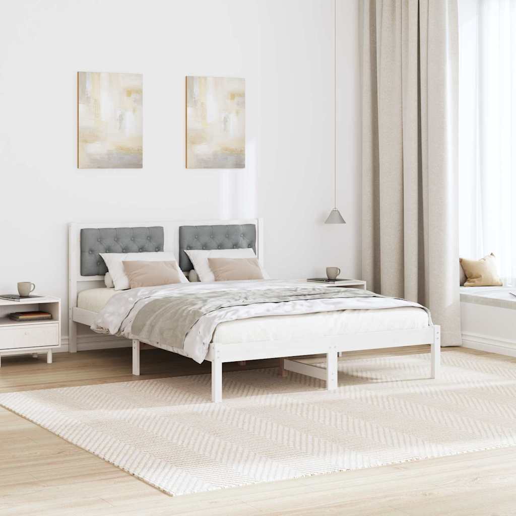 Ágykeret fejtámlával Világosszürke 150 x 200 cm Tömör fenyőfa