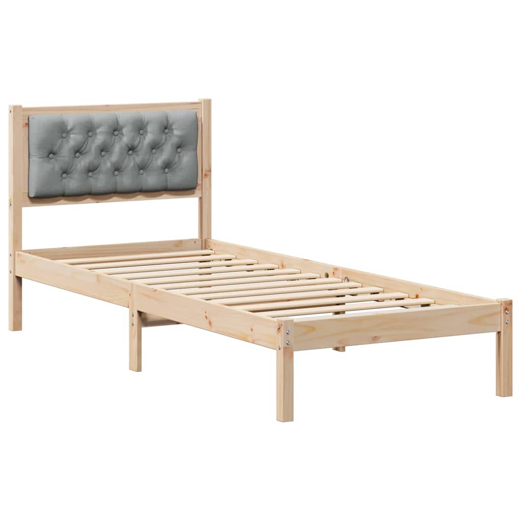Ágykeret fejtámlával Világosszürke 90 x 200 cm Tömör fenyőfa
