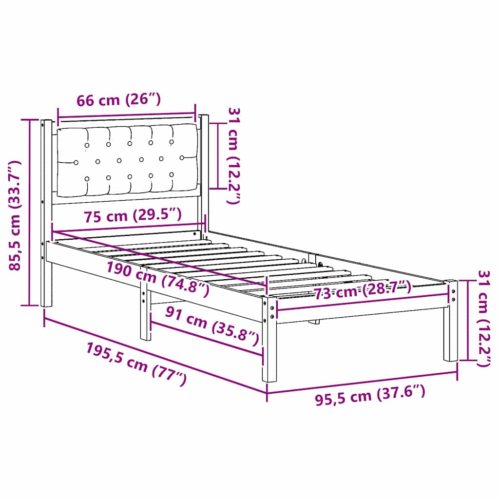 Ágykeret fejtámlával Fekete 75 x 190 cm Tömör fenyőfa