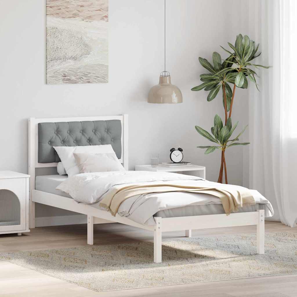 Ágykeret fejtámlával Világosszürke 75 x 190 cm Tömör fenyőfa