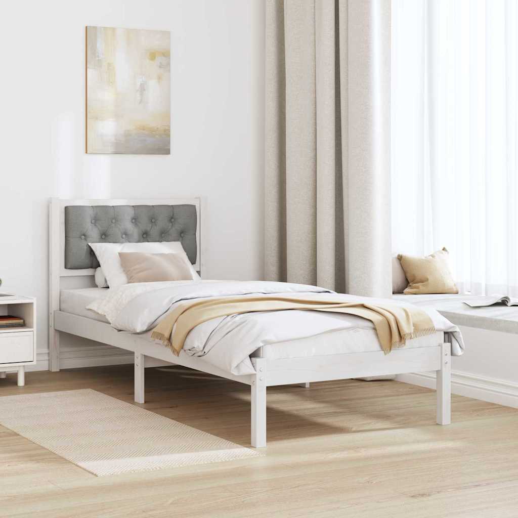 Ágykeret fejtámlával Világosszürke 75 x 190 cm Tömör fenyőfa