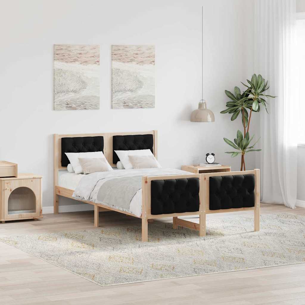 Ágykeret fejtámlával Fekete 135 x 190 cm Tömör fenyőfa