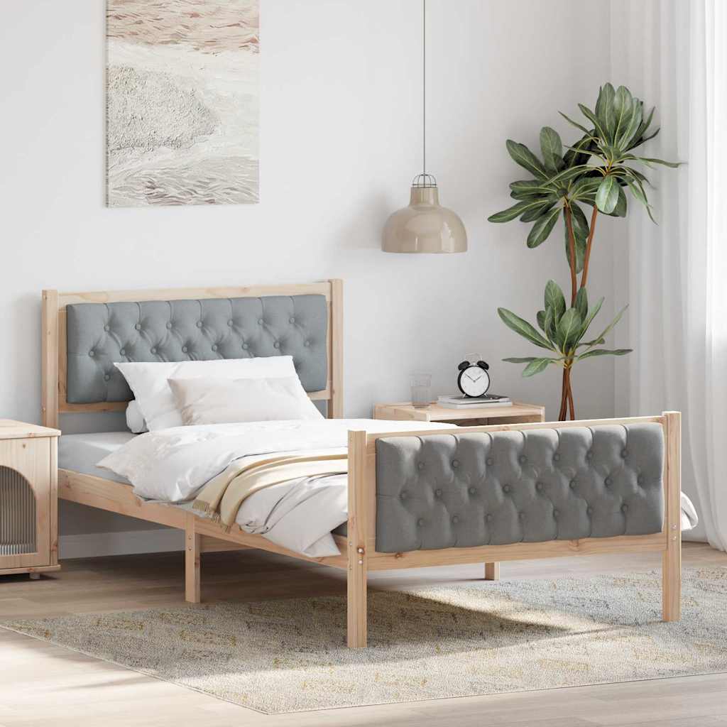 Ágykeret fejtámlával Világosszürke 100 x 200 cm Tömör fenyőfa