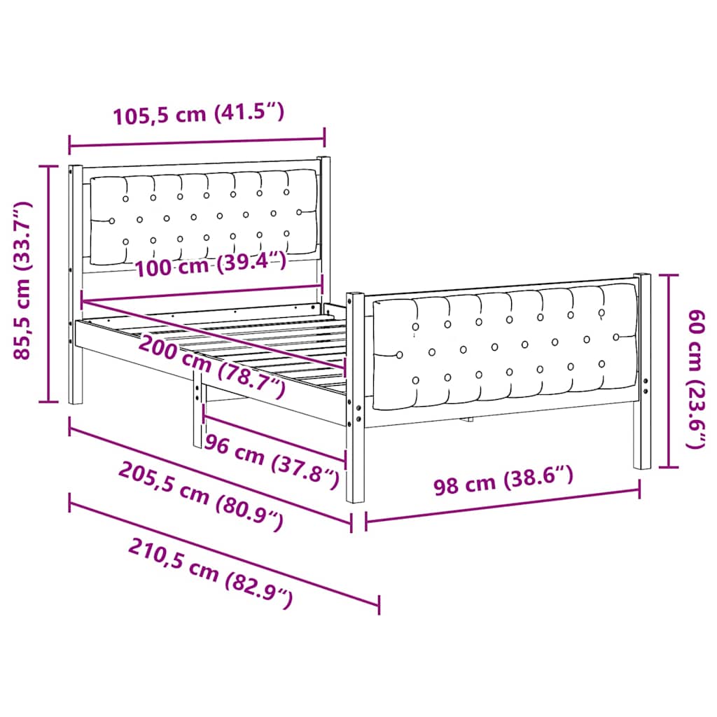 Ágykeret fejtámlával Sötétszürke 100 x 200 cm Tömör fenyőfa