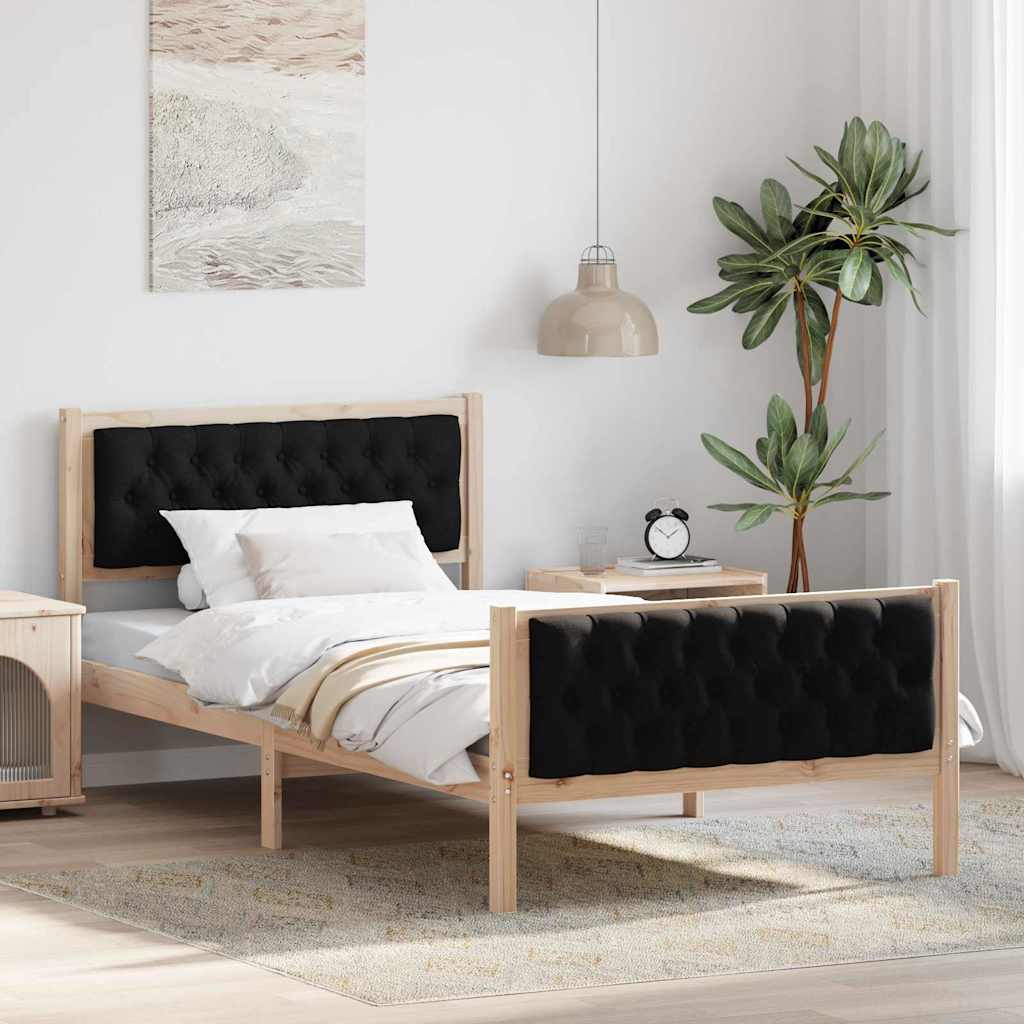 Ágykeret fejtámlával Fekete 100 x 200 cm Tömör fenyőfa
