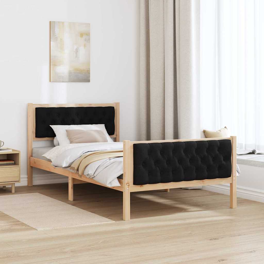 Ágykeret fejtámlával Fekete 100 x 200 cm Tömör fenyőfa