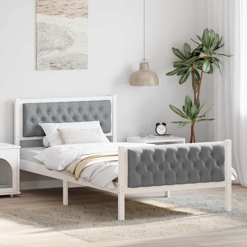 Ágykeret fejtámlával Világosszürke 100 x 200 cm Tömör fenyőfa