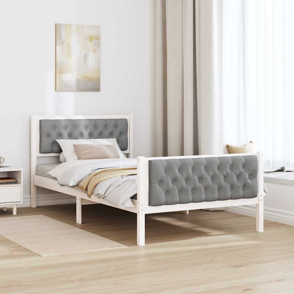 Ágykeret fejtámlával Világosszürke 100 x 200 cm Tömör fenyőfa