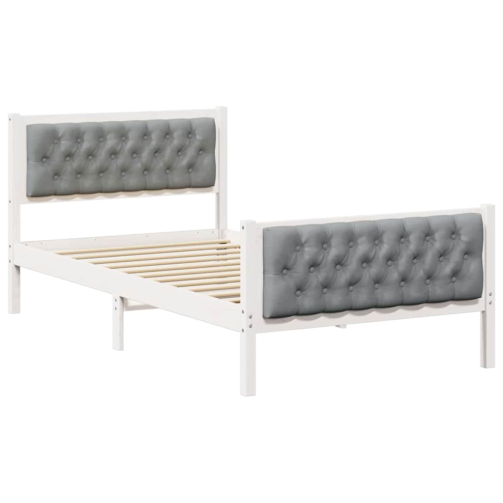 Ágykeret fejtámlával Világosszürke 100 x 200 cm Tömör fenyőfa