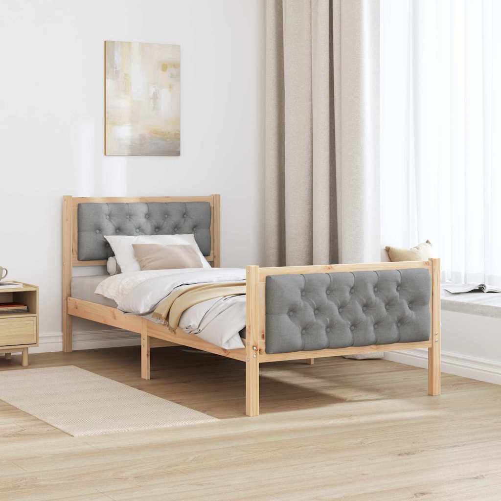 Ágykeret fejtámlával Világosszürke 90 x 200 cm Tömör fenyőfa