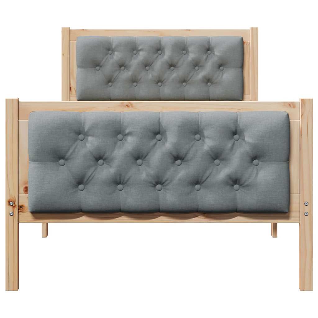 Ágykeret fejtámlával Világosszürke 90 x 200 cm Tömör fenyőfa