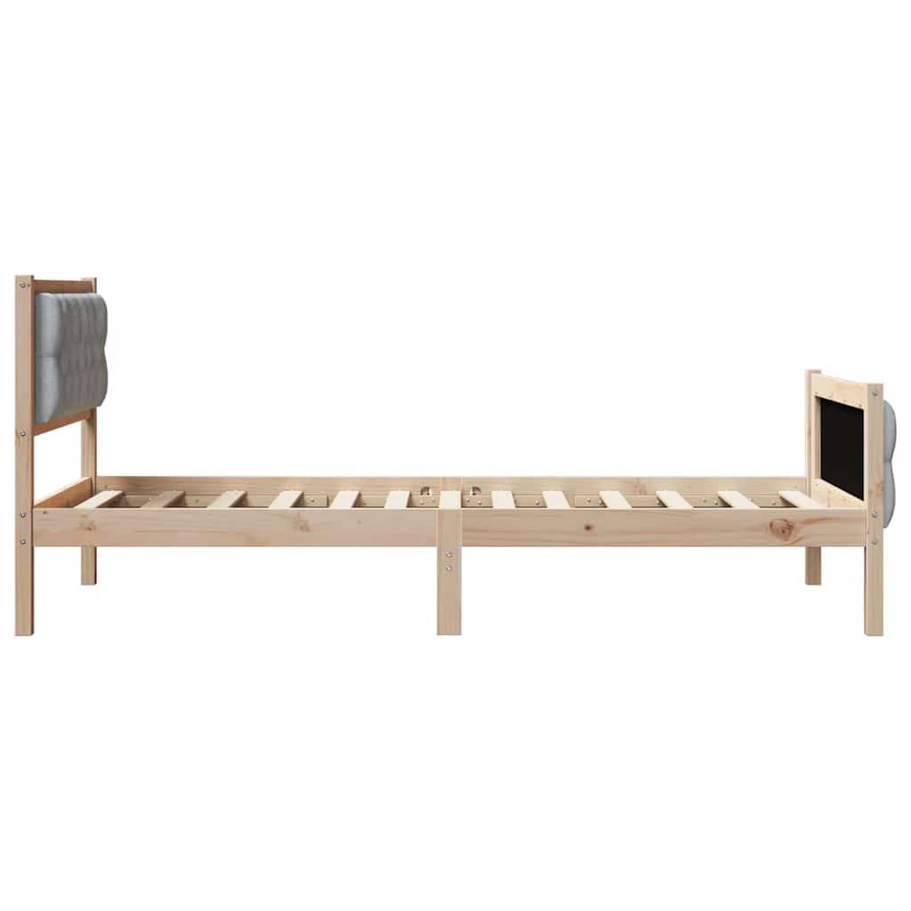 Ágykeret fejtámlával Világosszürke 90 x 200 cm Tömör fenyőfa