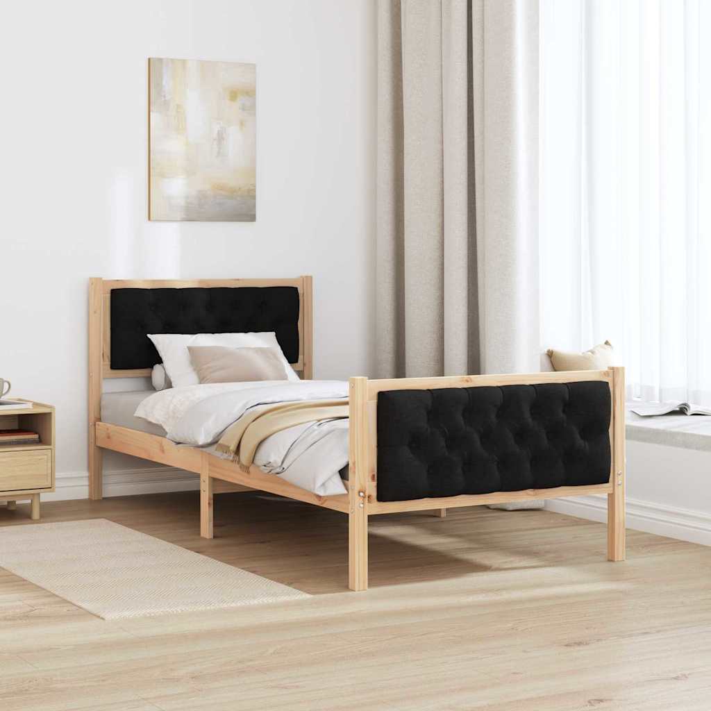 Ágykeret fejtámlával Fekete 90 x 200 cm Tömör fenyőfa