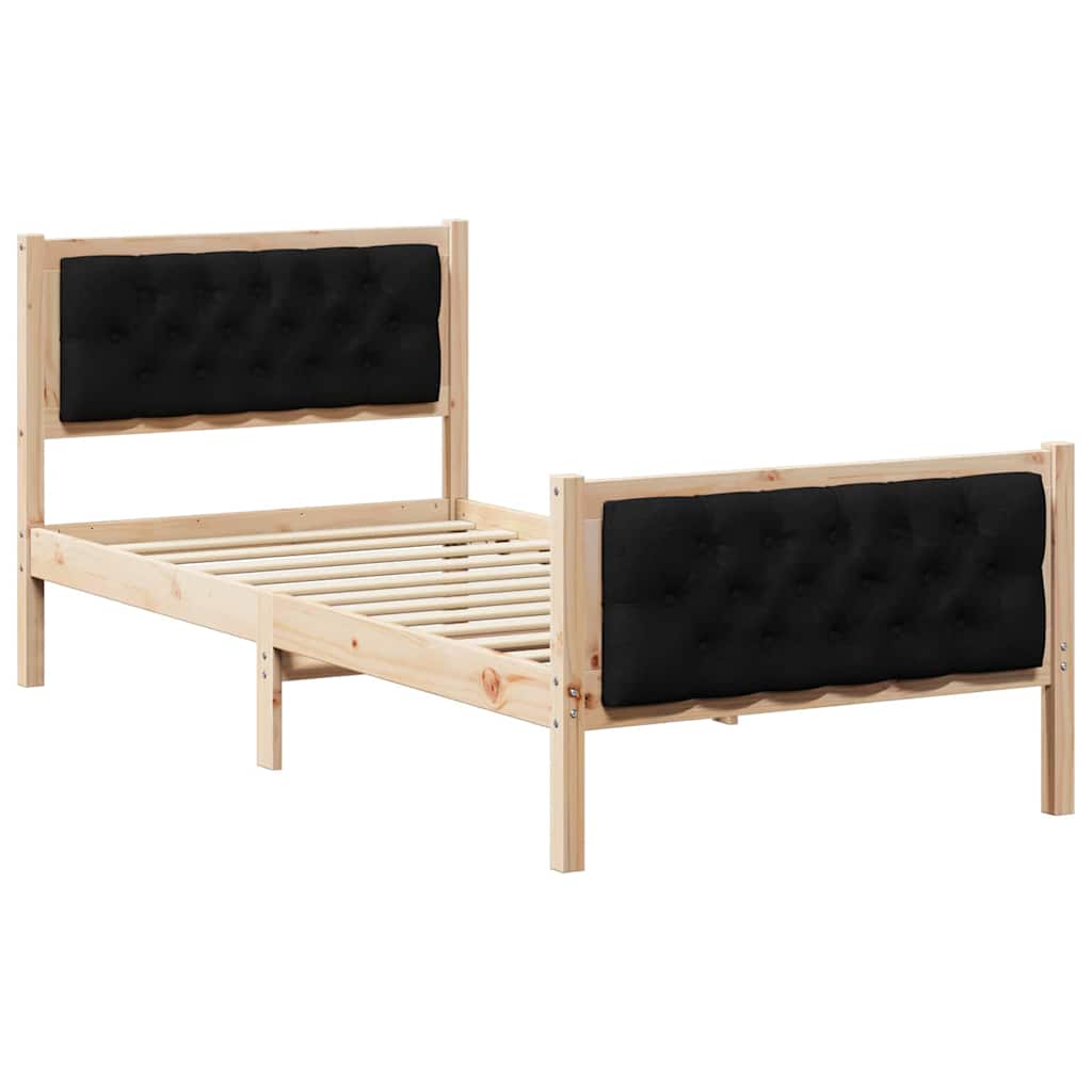 Ágykeret fejtámlával Fekete 90 x 200 cm Tömör fenyőfa