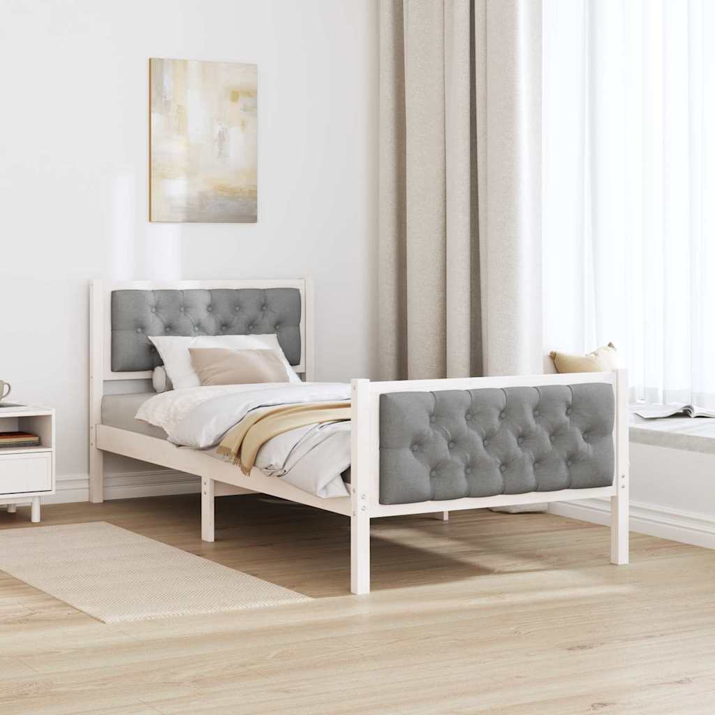 Ágykeret fejtámlával Világosszürke 90 x 200 cm Tömör fenyőfa